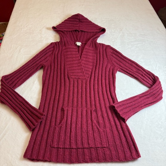 Maurices Sweaters - Maurices Ribbed V-Neck Hooded Sweater - Deep Pink